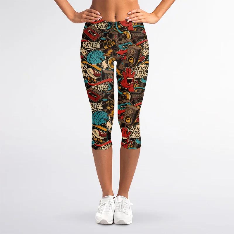 Price Rollback Retro Graffiti Pattern Print Women's Capri Leggings