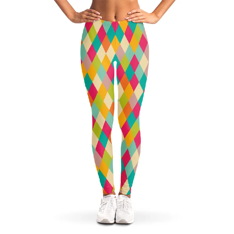 Midnight Madness Retro Harlequin Pattern Print Women's Leggings