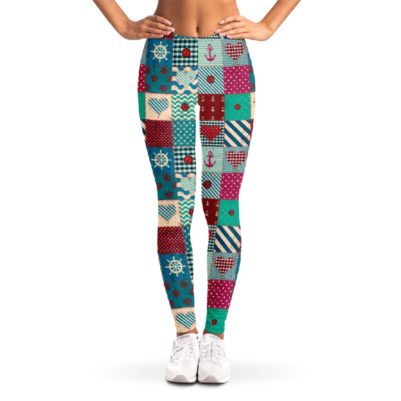 Great Deals Retro Nautical Patchwork Pattern Print Women's Leggings