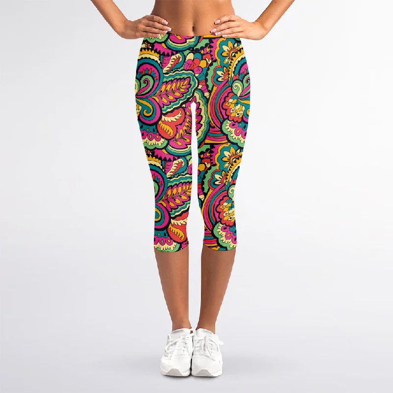 Fantastic Offers Retro Psychedelic Hippie Pattern Print Women's Capri Leggings