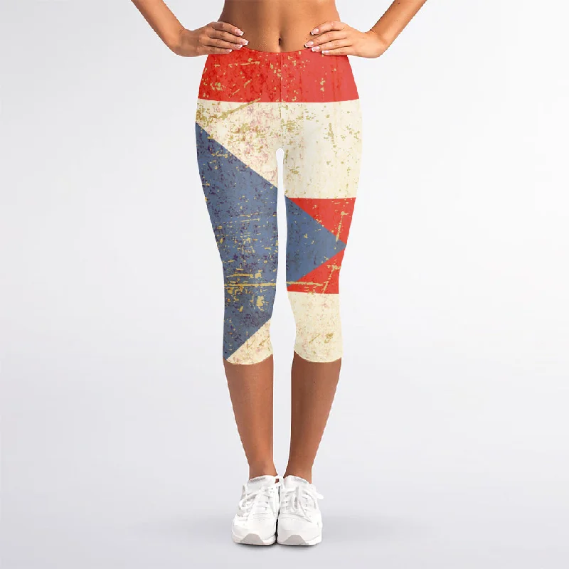 Savings Event Retro Puerto Rican Flag Print Women's Capri Leggings
