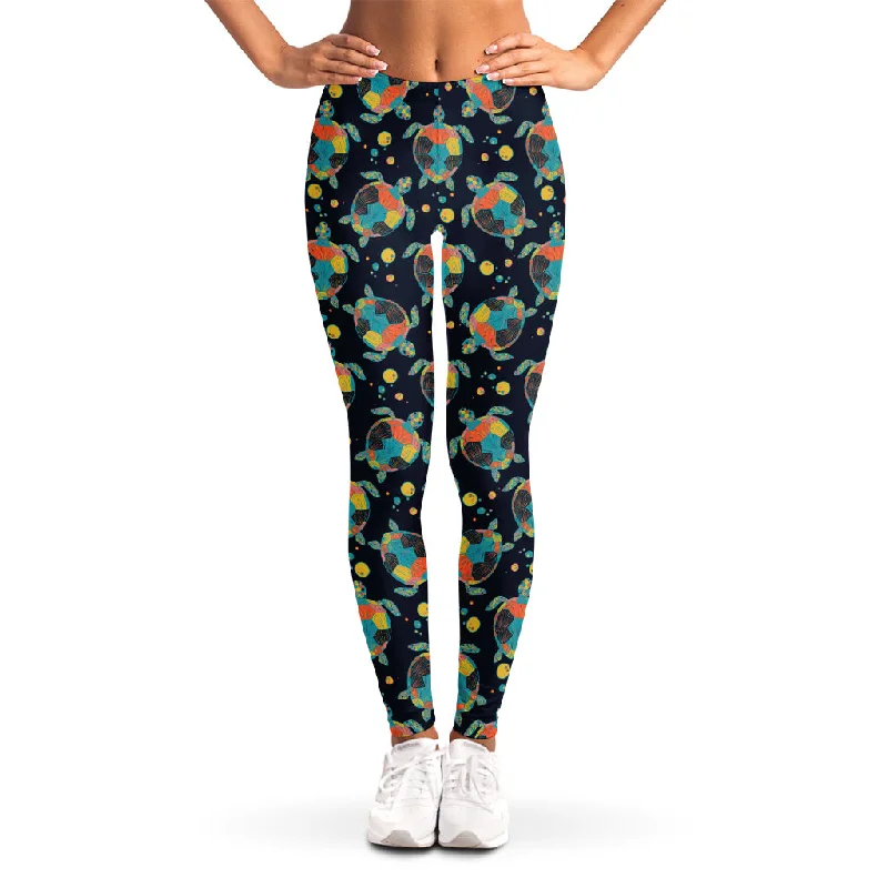 Act Fast Retro Sea Turtle Pattern Print Women's Leggings