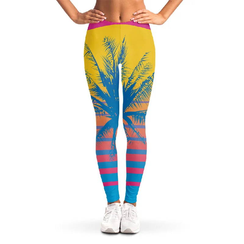 Limited Time Retrowave Sunset Palm Tree Print Women's Leggings