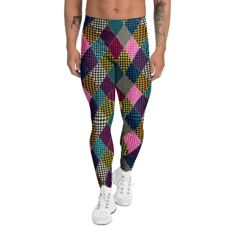 Online Only Rhombuses Houndstooth Colorful Print Pattern Men's Leggings