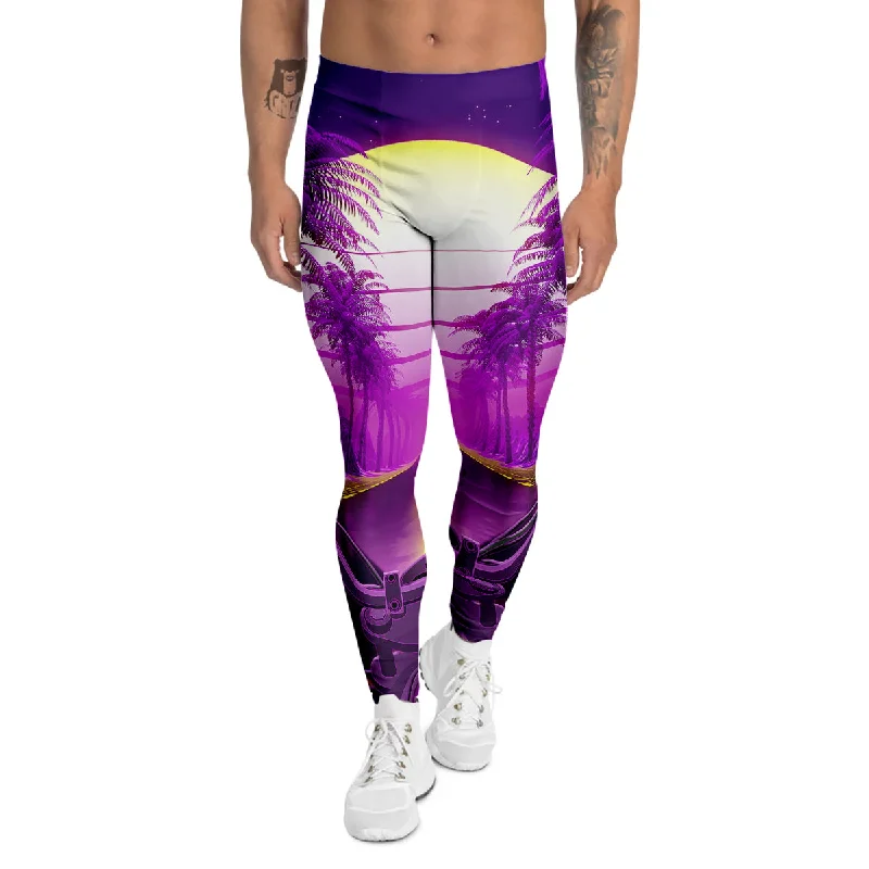 Major Savings Riding Motorcycle Retro Purple Print Men's Leggings