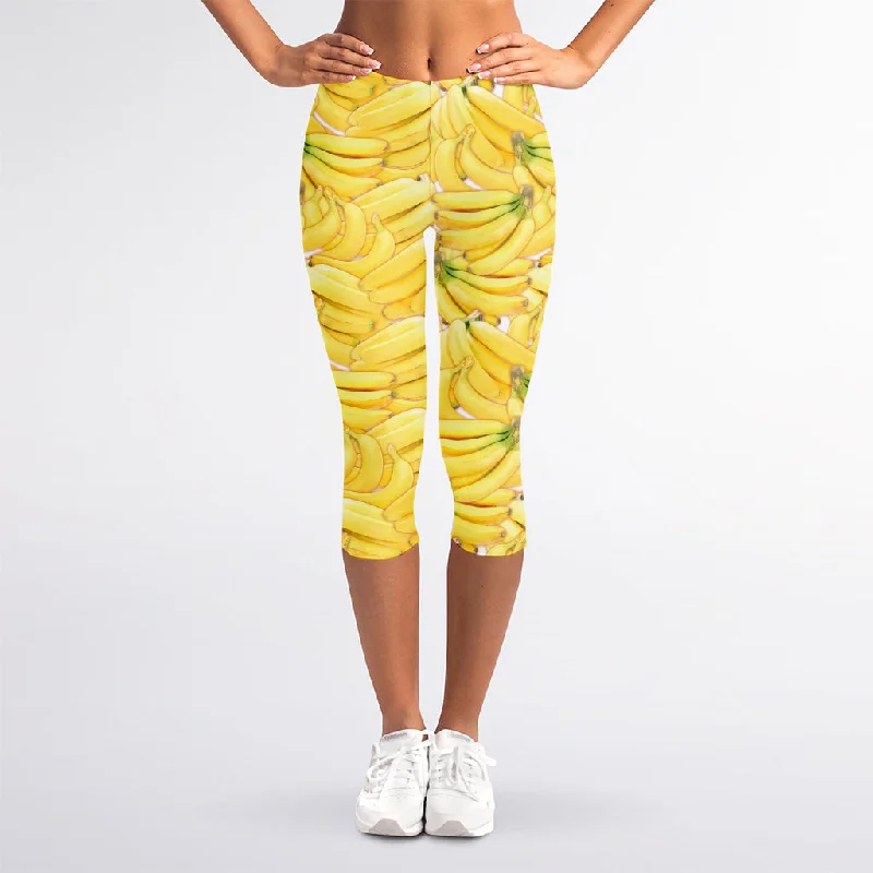 Super Sale Ripe Banana Pattern Print Women's Capri Leggings