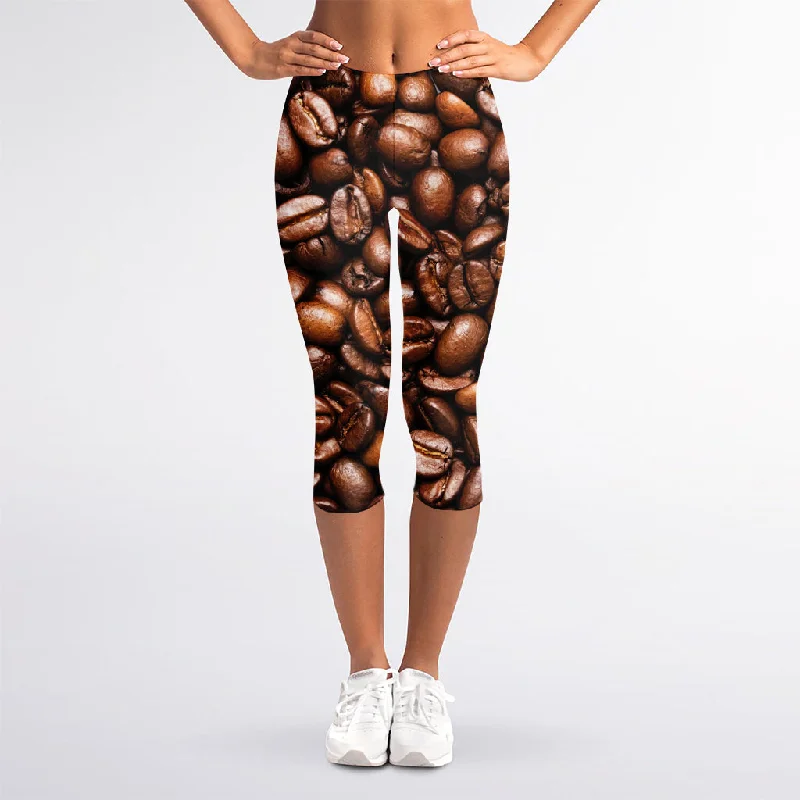 Overstock Sale Roasted Coffee Bean Print Women's Capri Leggings
