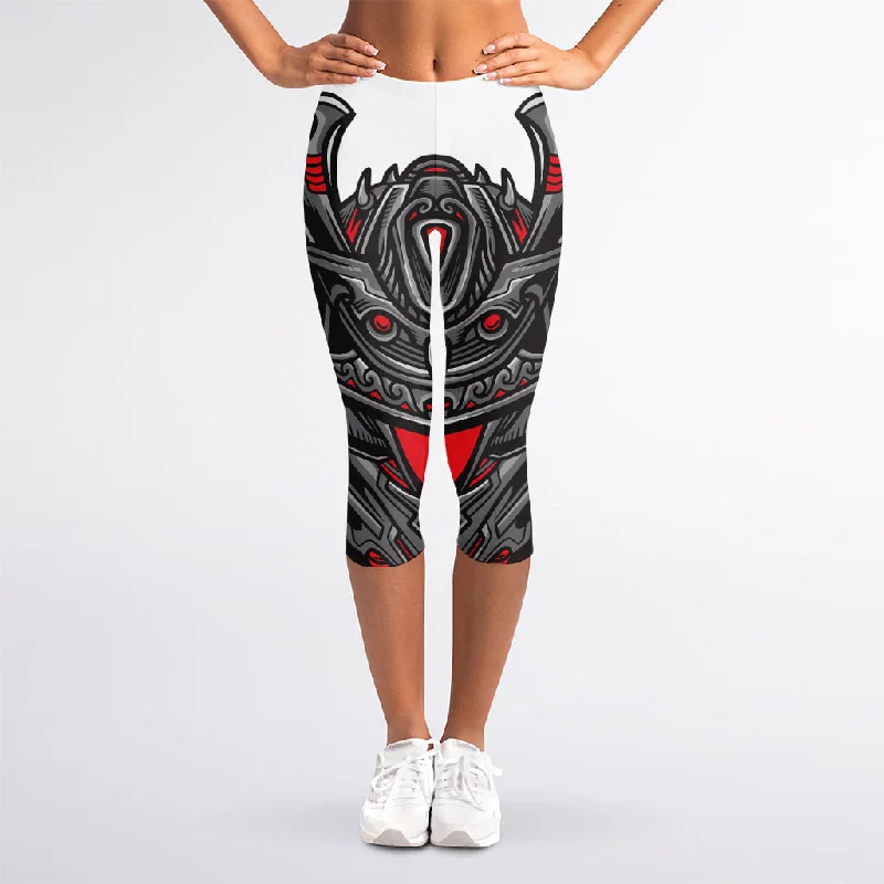 Savings Bonanza Robot Samurai Mask Print Women's Capri Leggings