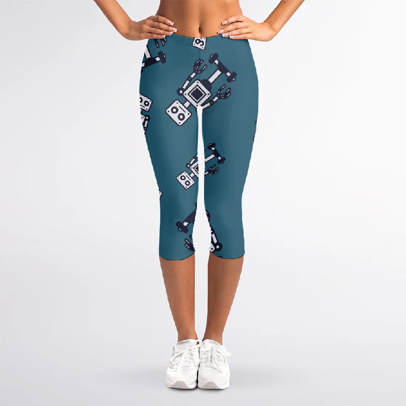 Savings Spectacular Robot Servant Pattern Print Women's Capri Leggings