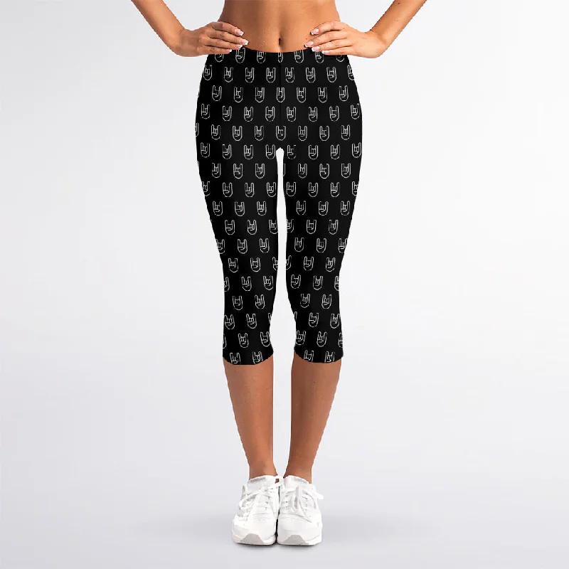 Bargain Bin Rock And Roll Hand Symbol Pattern Print Women's Capri Leggings