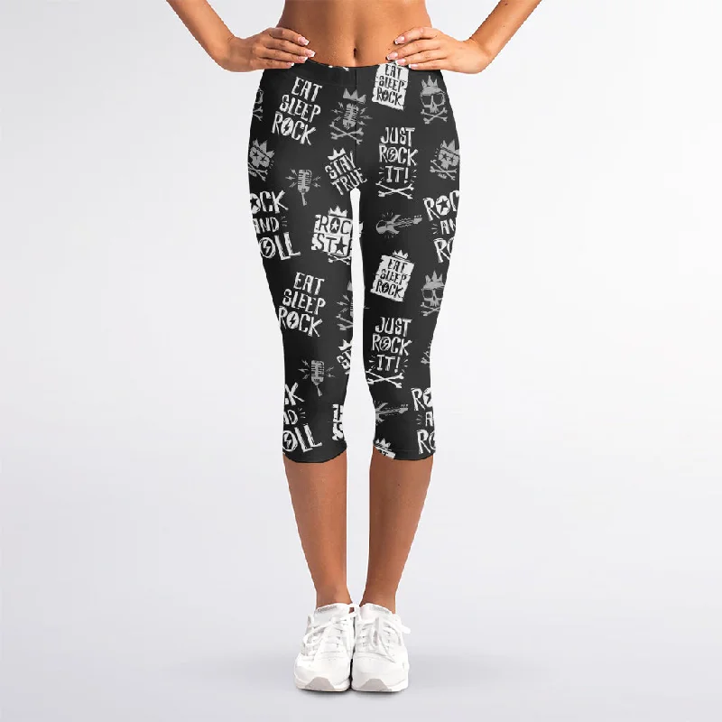 Special Promotion Rock And Roll Music Pattern Print Women's Capri Leggings