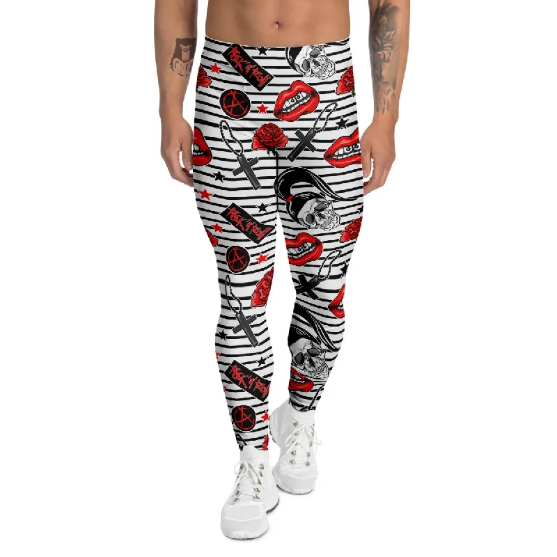 Incredible Offers Rock’N’Roll Stiped White Black Print Pattern Men's Leggings