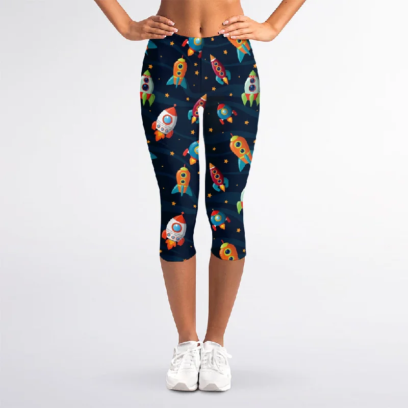 Blowout Sale Rockets And Stars Pattern Print Women's Capri Leggings