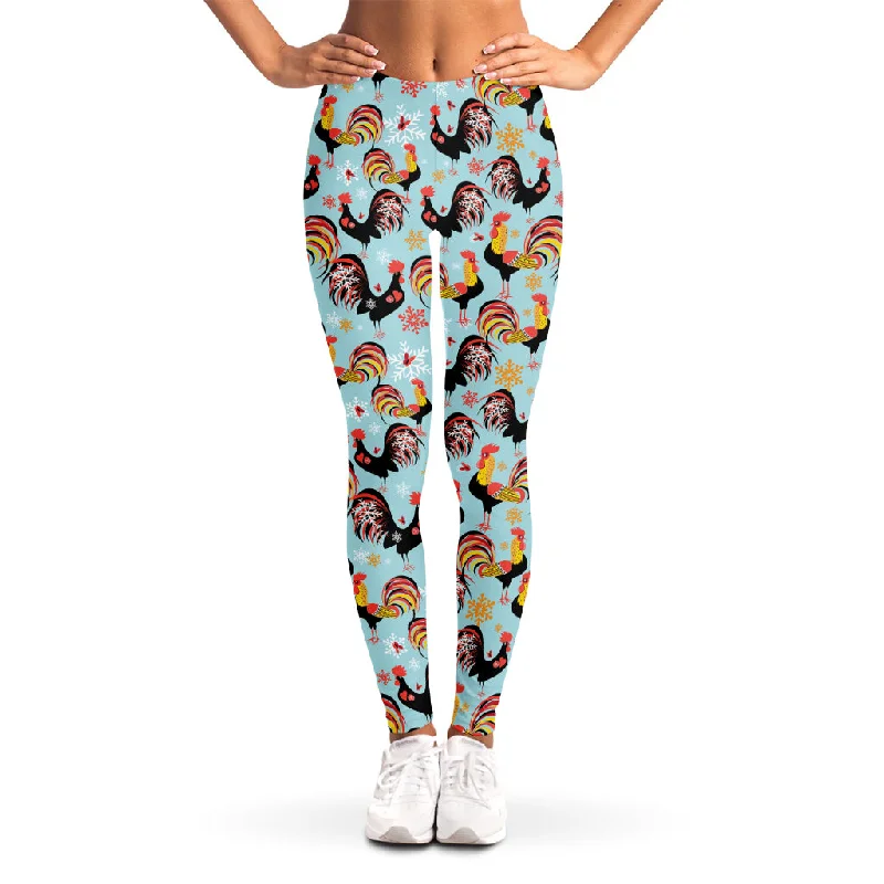 Savings Galore Rooster And Snowflake Pattern Print Women's Leggings