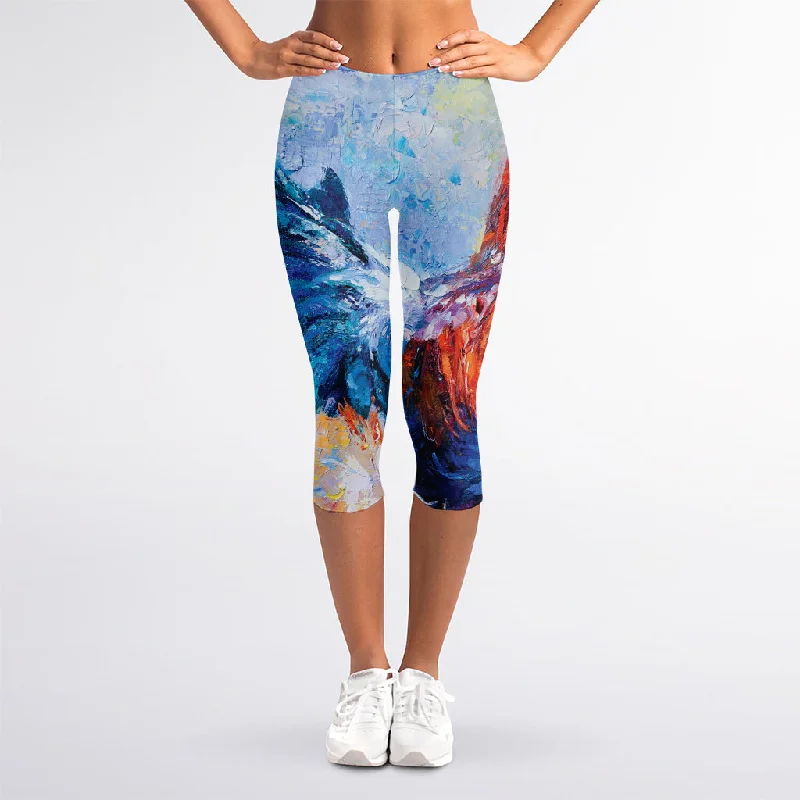 Year-End Sale Rooster Painting Print Women's Capri Leggings