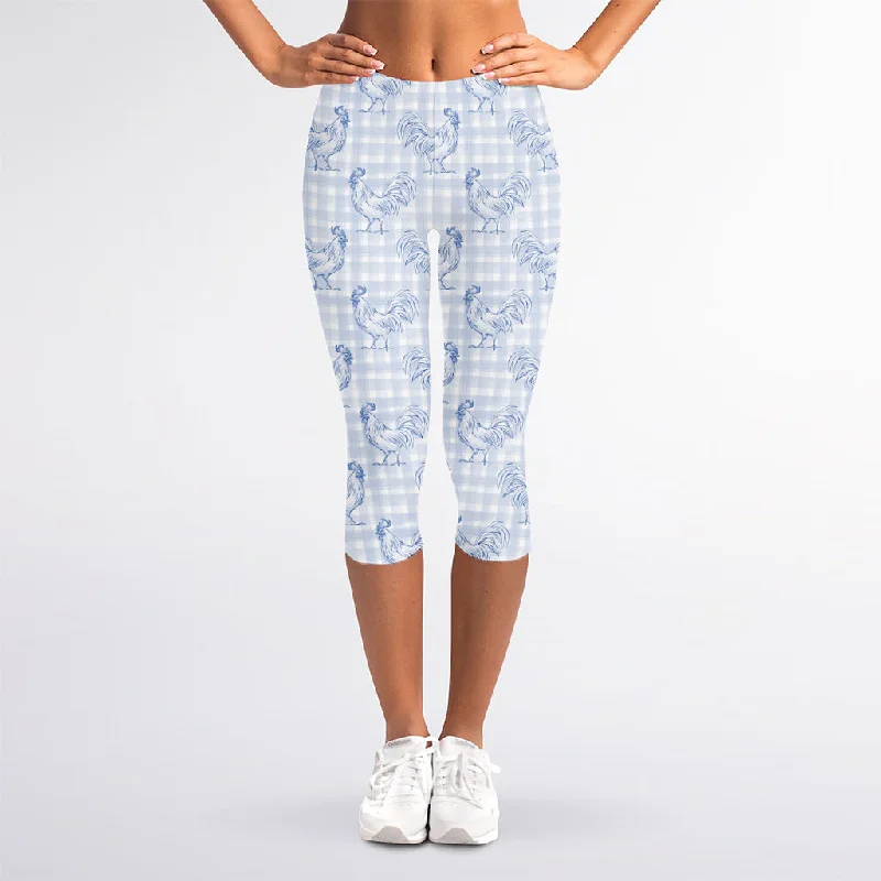 Weekend Flash Sale Rooster Plaid Pattern Print Women's Capri Leggings