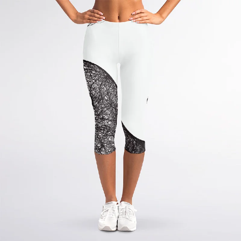 Limited Quantity Roots Yin Yang Print Women's Capri Leggings