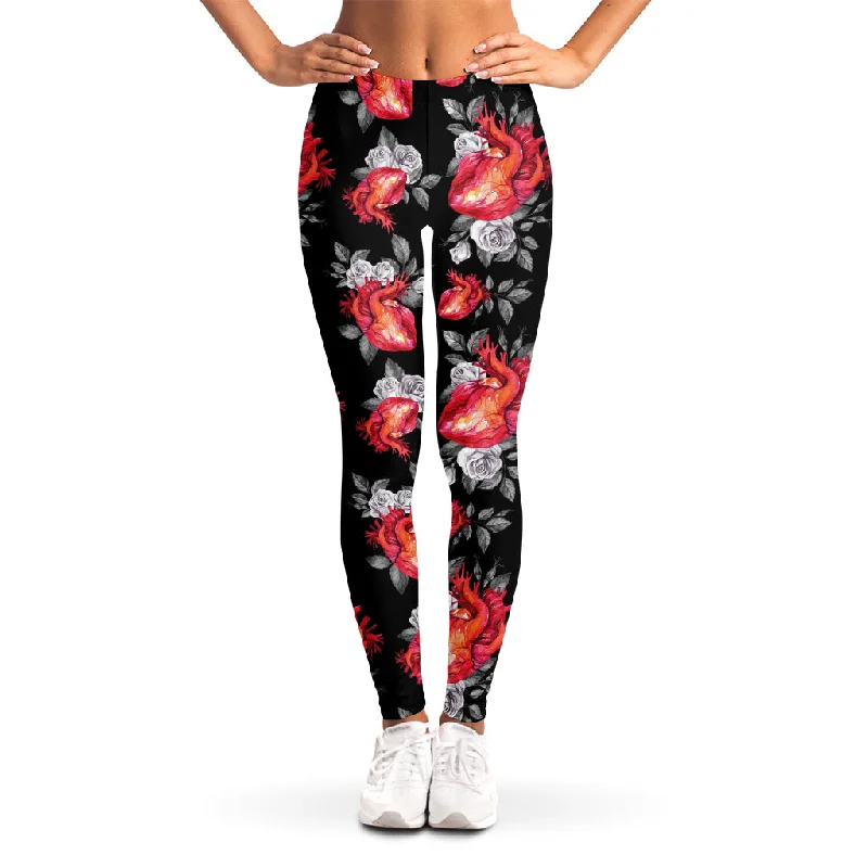 New Markdowns Rose And Heart Pattern Print Women's Leggings