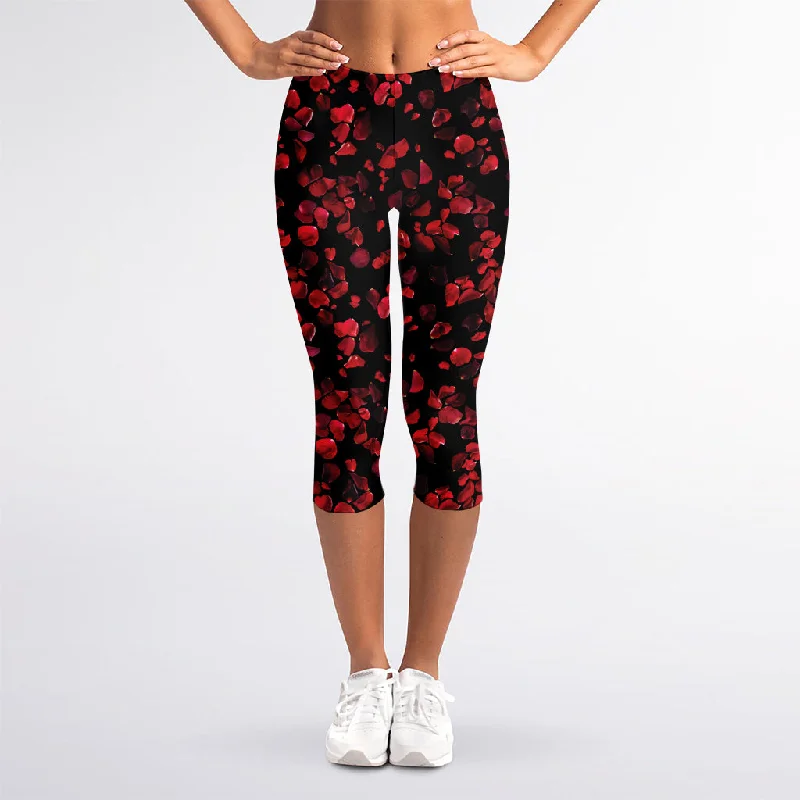 Mega Sale Rose Petals Pattern Print Women's Capri Leggings