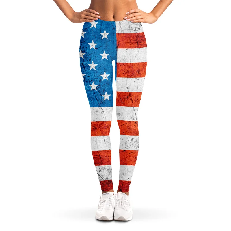 Final Markdown Rough USA Flag Print Women's Leggings