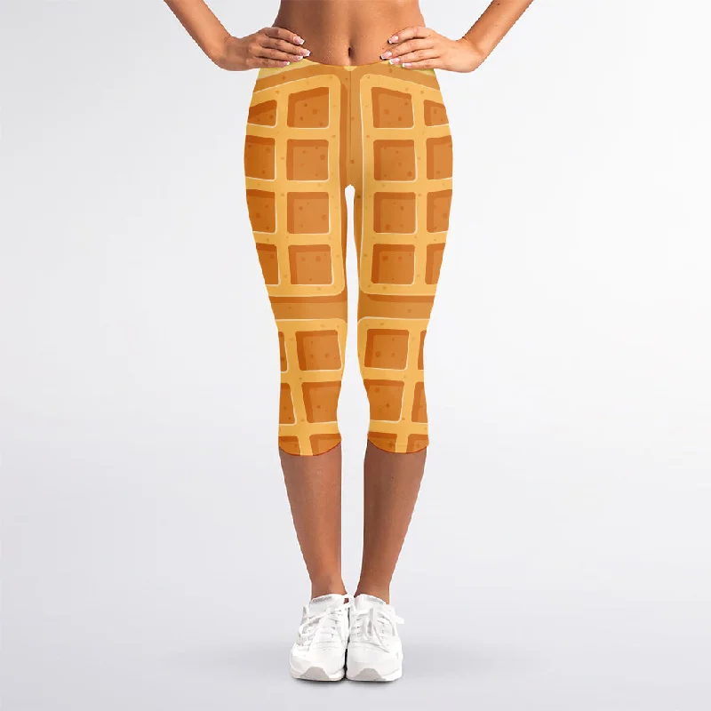 Seasonal Sale Round Waffle Print Women's Capri Leggings