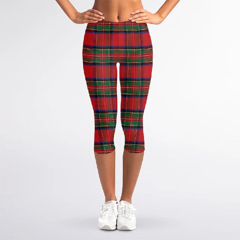 Flash Sale Royal Stewart Tartan Pattern Print Women's Capri Leggings