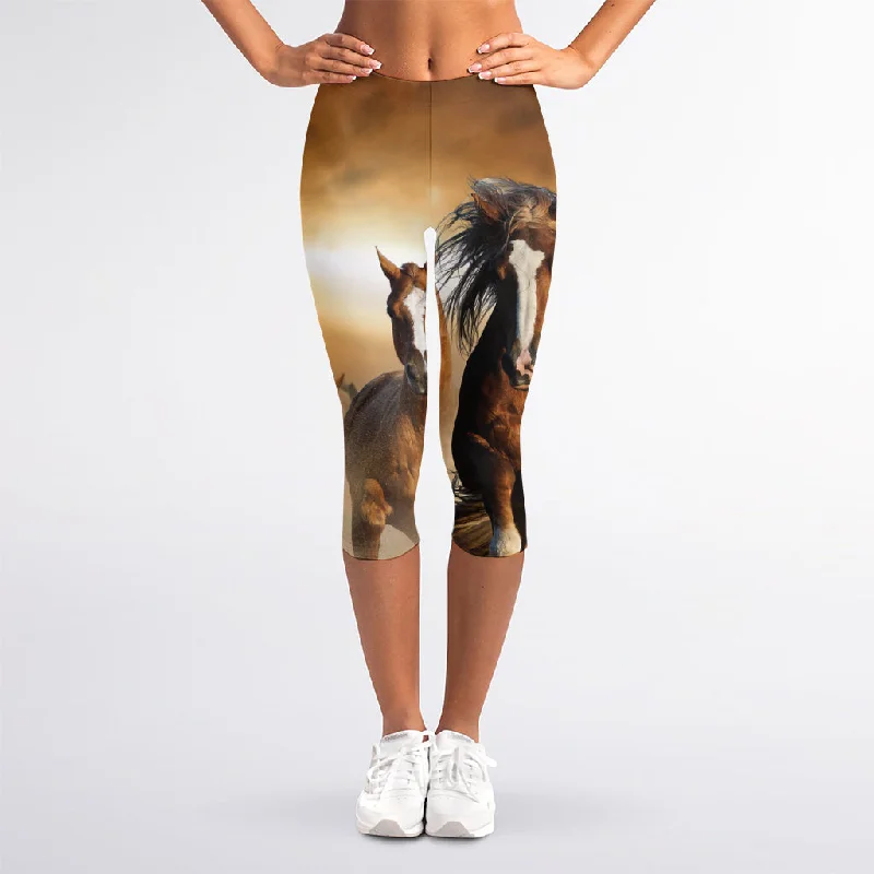 Limited Time Offer Running Wild Horses Print Women's Capri Leggings