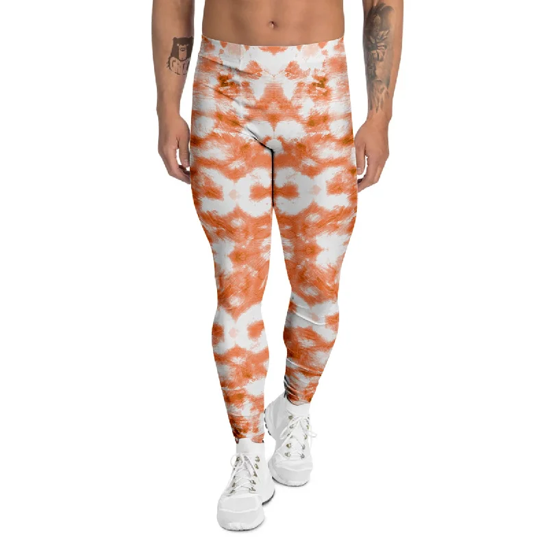 Blowout Deals Rusty Tie Dye Orange Watercolor Print Men's Leggings