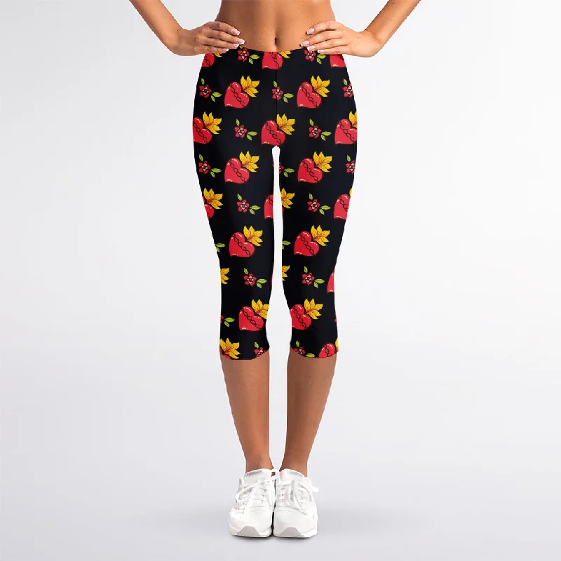 Year-End Clearance Sacred Heart Pattern Print Women's Capri Leggings