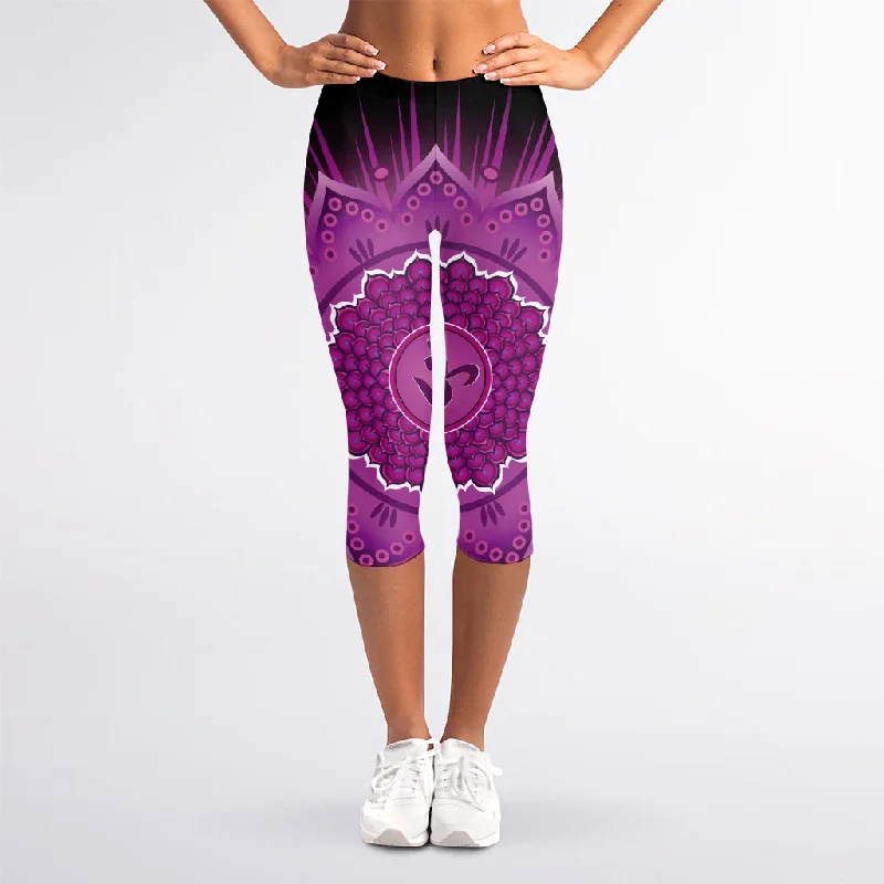 Hurry In Sahasrara Chakra Mandala Print Women's Capri Leggings