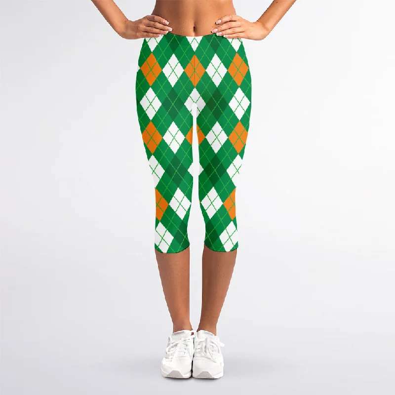 New Deals Saint Patrick's Day Argyle Pattern Print Women's Capri Leggings