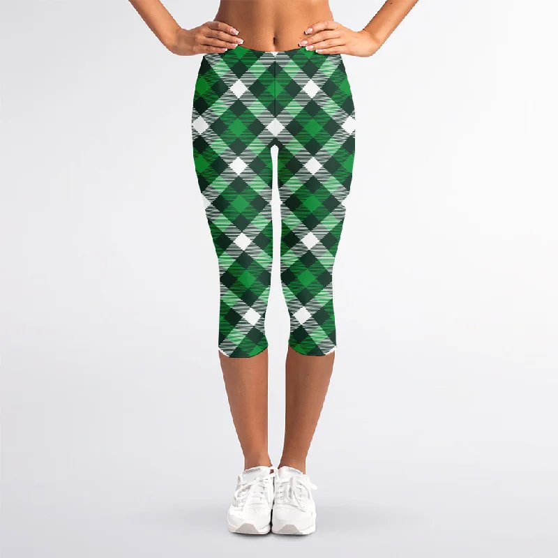 Final Clearance Saint Patrick's Day Plaid Pattern Print Women's Capri Leggings