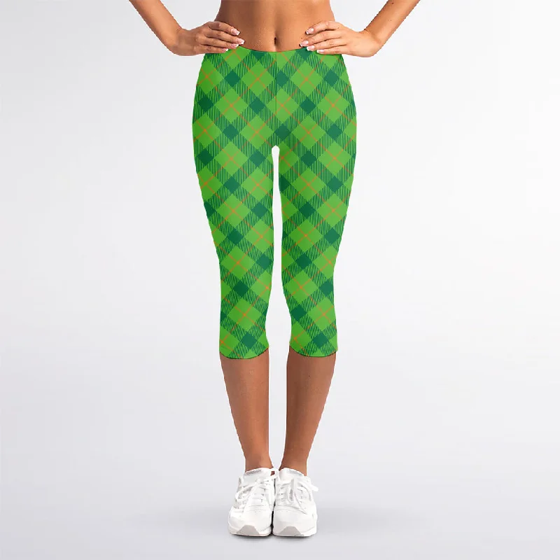 Extra Savings Saint Patrick's Day Scottish Plaid Print Women's Capri Leggings