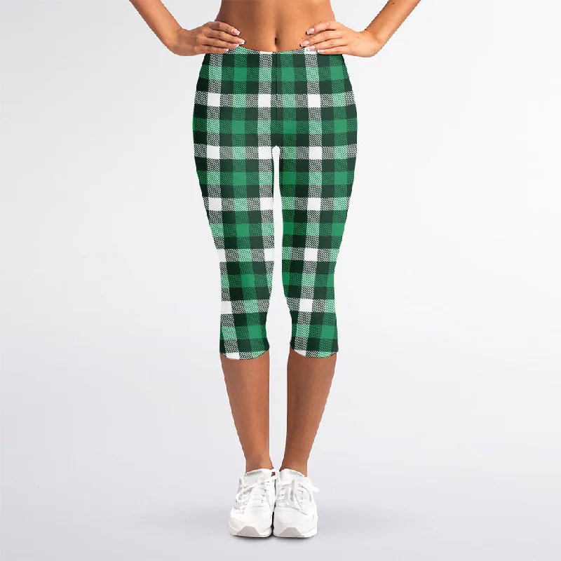 Discount Deals Saint Patrick's Day Stewart Plaid Print Women's Capri Leggings