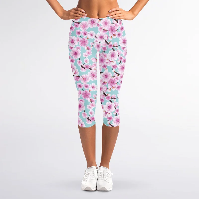 Bonus Savings Sakura Cherry Blossom Pattern Print Women's Capri Leggings