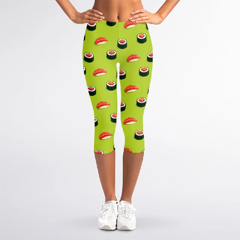 Clearance Items Salmon Sushi And Rolls Pattern Print Women's Capri Leggings