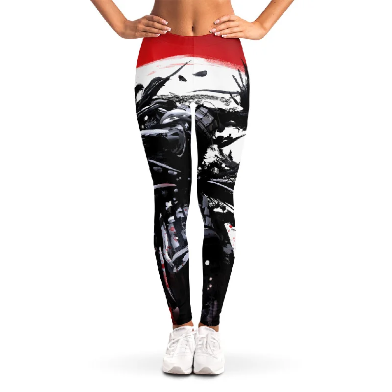 New Arrival Samurai And Crow Print Women's Leggings