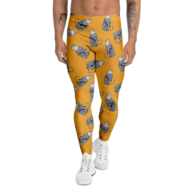 Special Price Samurai Cat Print Pattern Men's Leggings
