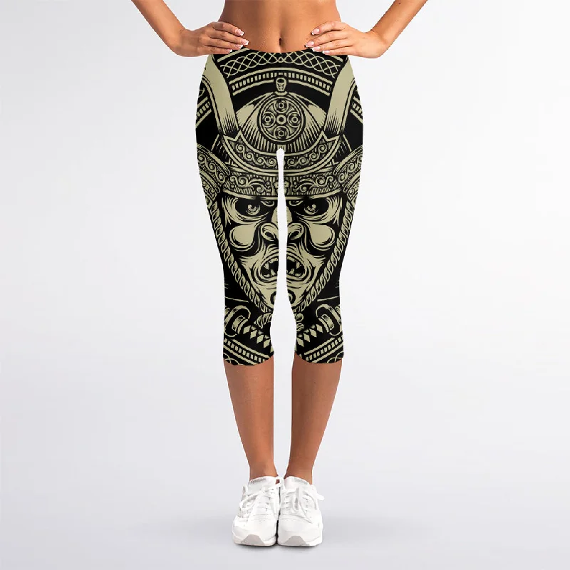 Daily Specials Samurai Warrior Mask Print Women's Capri Leggings