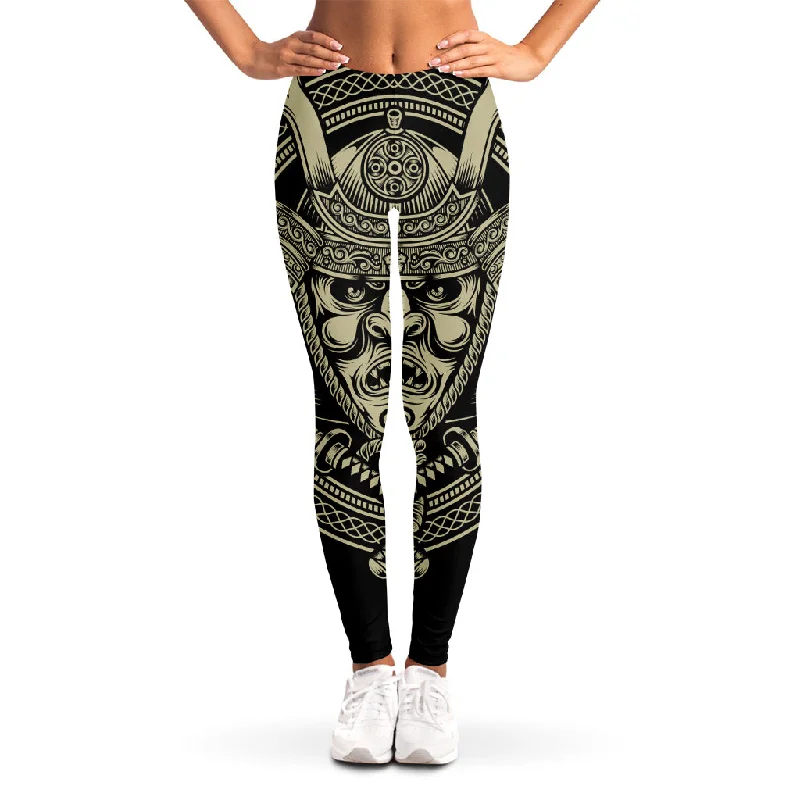 Early Bird Discount Samurai Warrior Mask Print Women's Leggings