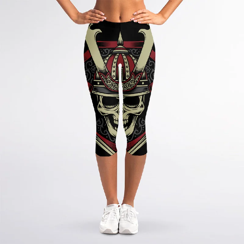 Fantastic Deals Samurai Warrior Skull Print Women's Capri Leggings