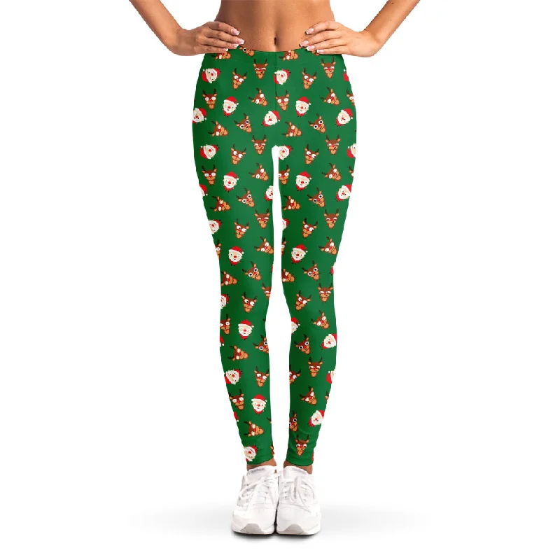 Deal of the Day Santa Claus And Reindeer Emoji Print Women's Leggings