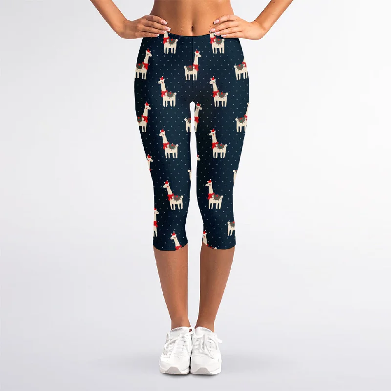 TIME-Limited Offer Santa Claus Llama Xmas Pattern Print Women's Capri Leggings