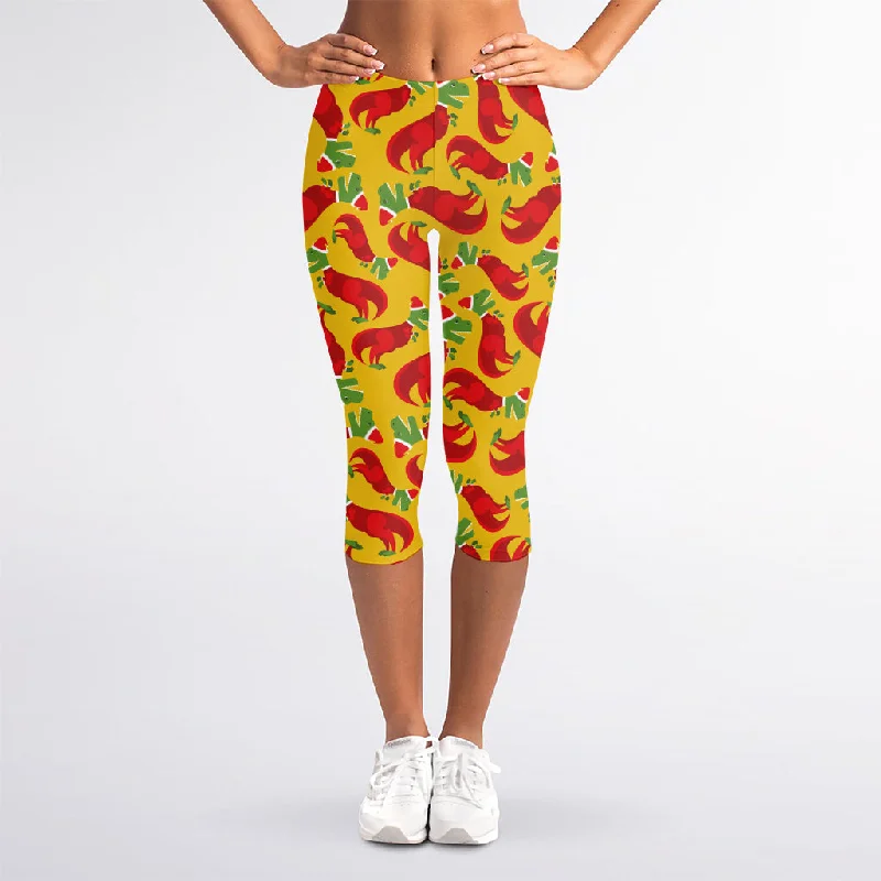 Super Deal Santa Claus T-Rex Christmas Dino Print Women's Capri Leggings