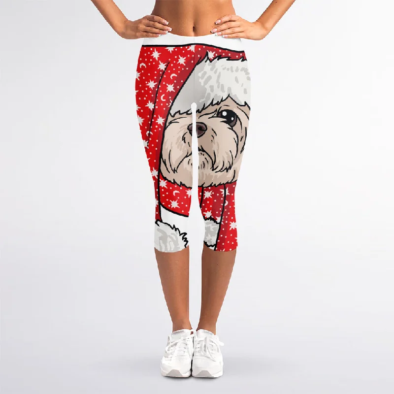 Savings Galore Santa Shih Tzu Print Women's Capri Leggings