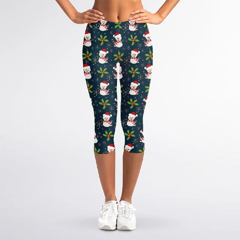 Price Rollback Santa Snowman Pattern Print Women's Capri Leggings