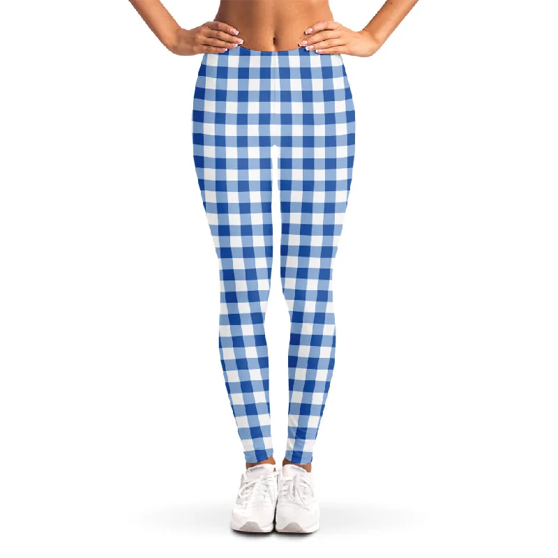 Savings Galore Sapphire Blue Check Pattern Print Women's Leggings