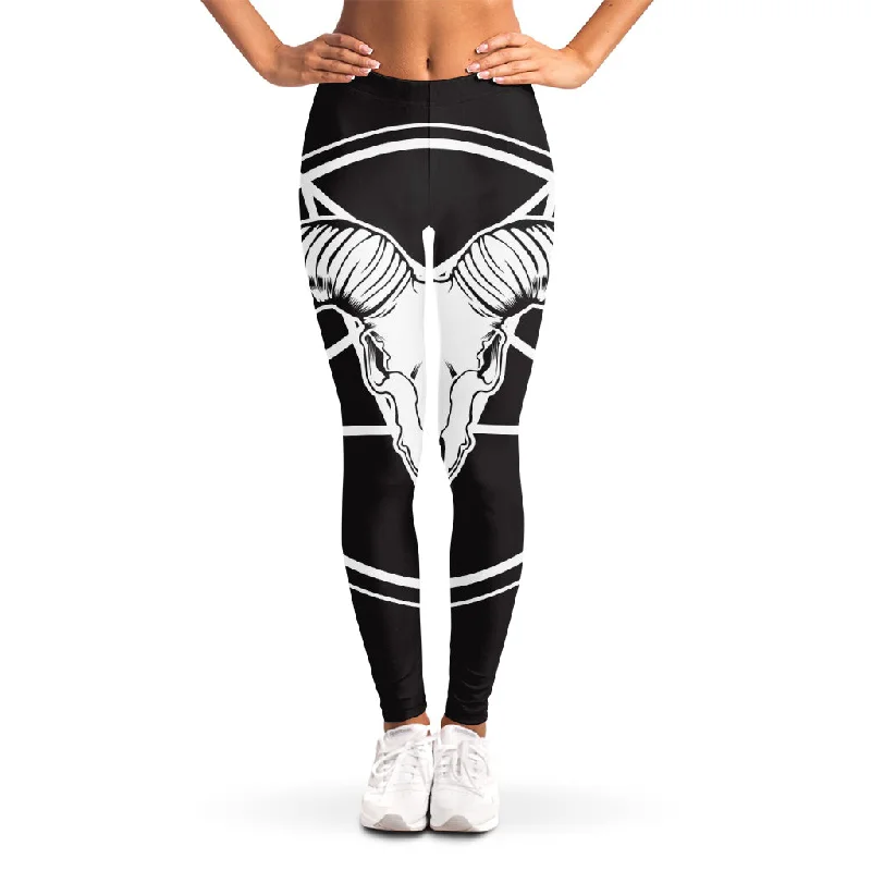 Huge Discounts Satan Goat Skull Pentagram Print Women's Leggings