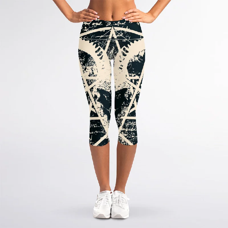 New Markdowns Satan Goat Skull Symbol Print Women's Capri Leggings