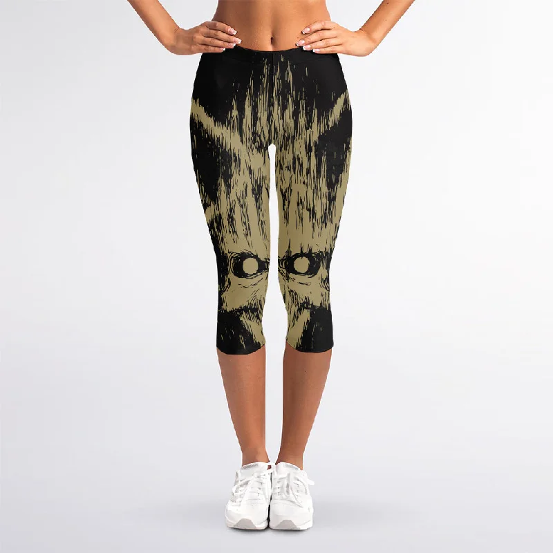 Massive Deals Satanic Pentagram Skull Print Women's Capri Leggings